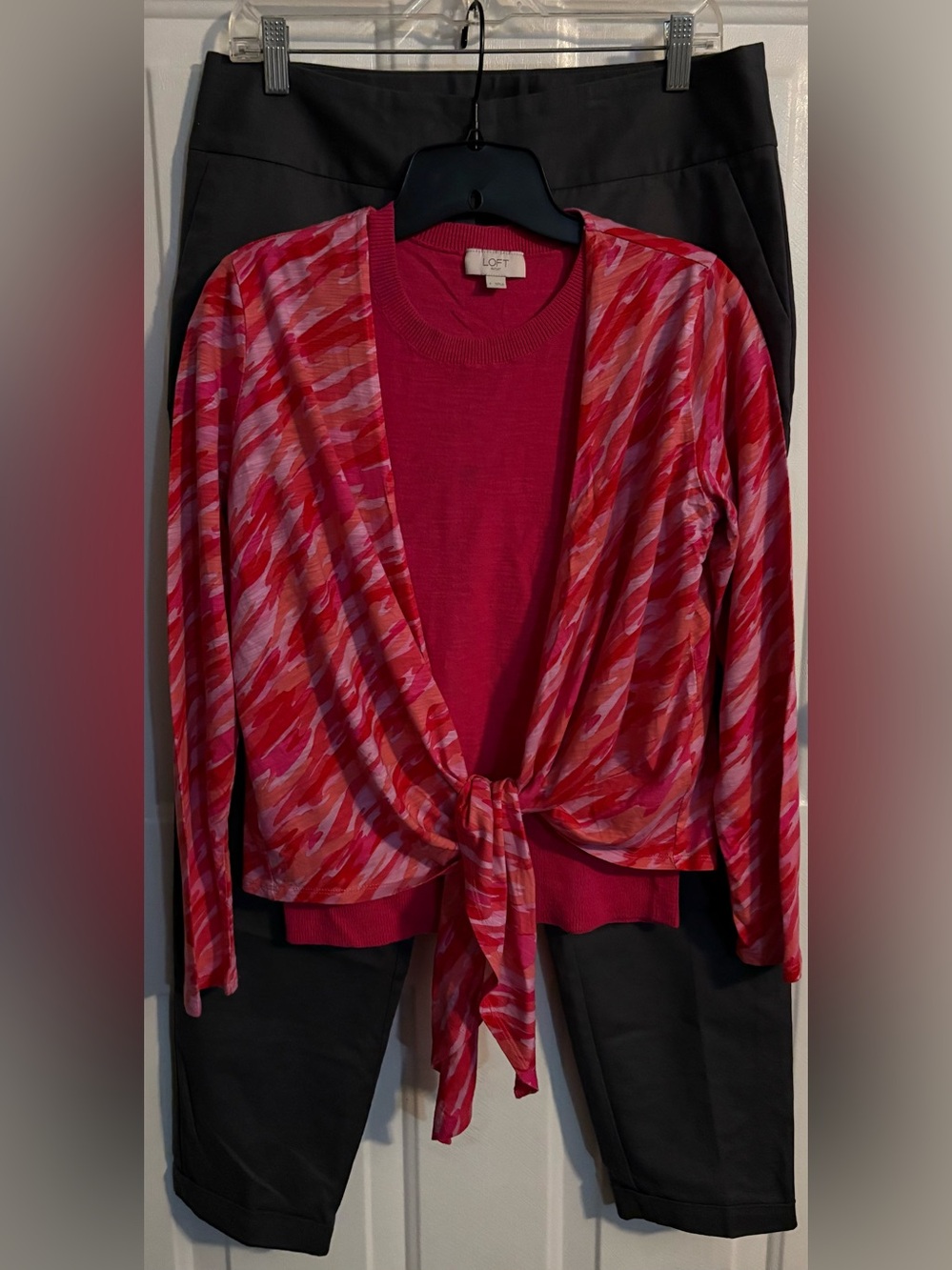 LOFT Pink & Red Tie-Front Sweater Set
